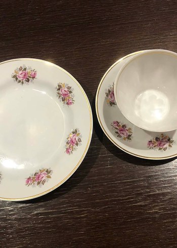 Porselen Gül Desenli İnce İşçilikli Trio - Görsel 2