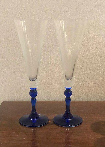 Koyu Mavi Saplı İnce Uzun İtalyan kristal  Kadehler - Görsel 2