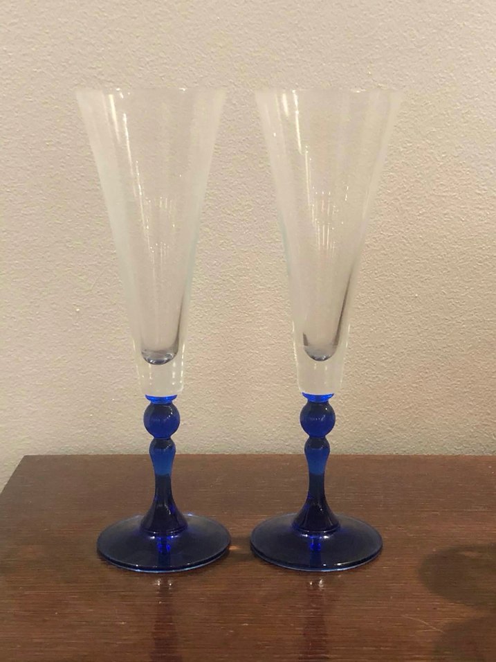 Koyu Mavi Saplı İnce Uzun İtalyan kristal  Kadehler - Görsel 2