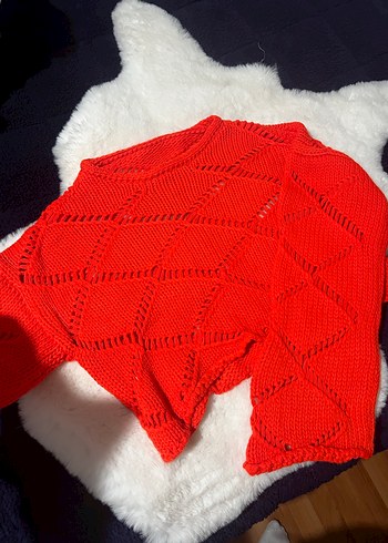 Kırmızı Bohem Boğazlı Örgü Kadın Kazak - Görsel 2