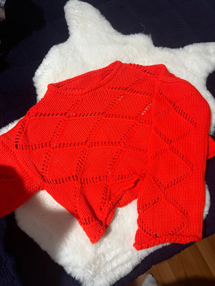 Kırmızı Bohem Boğazlı Örgü Kadın Kazak - Görsel 2