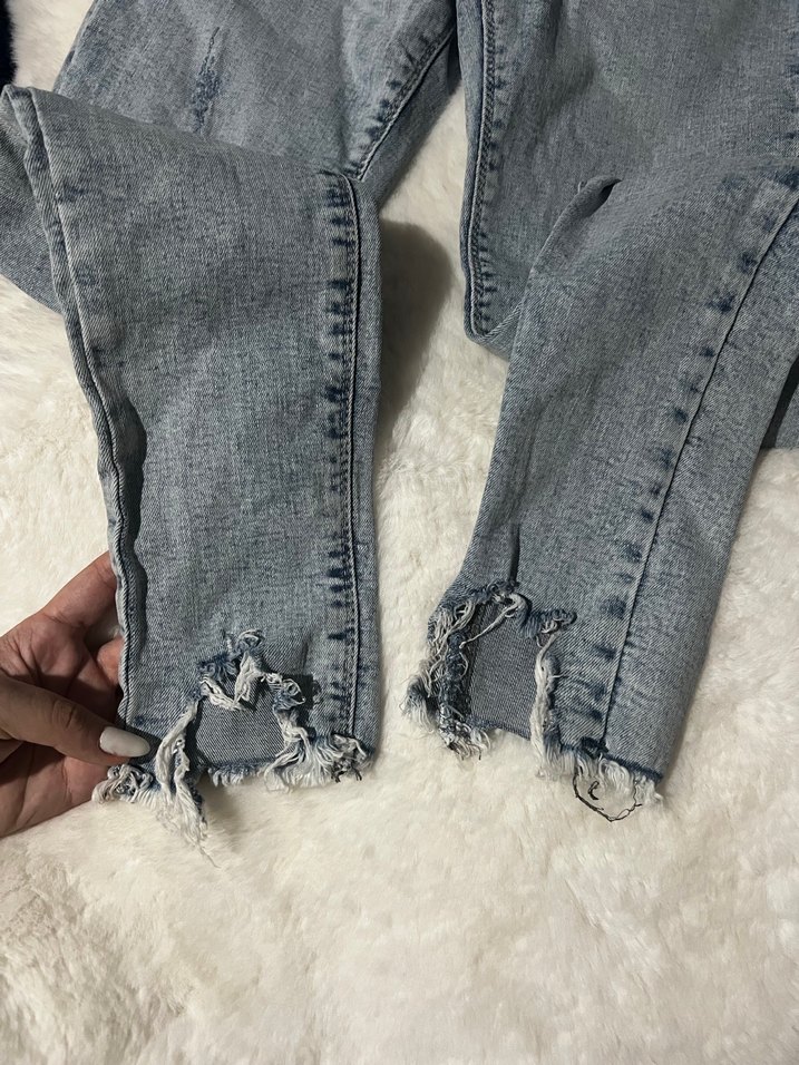 Kadın Gri Mavi Tüylü Skinny Kot Pantolon - Görsel 4