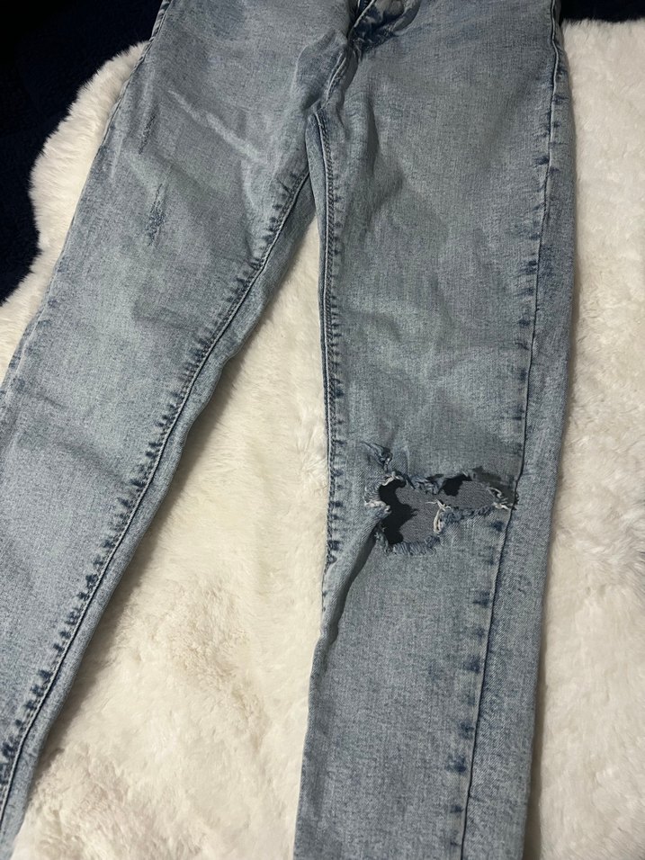 Kadın Gri Mavi Tüylü Skinny Kot Pantolon - Görsel 3