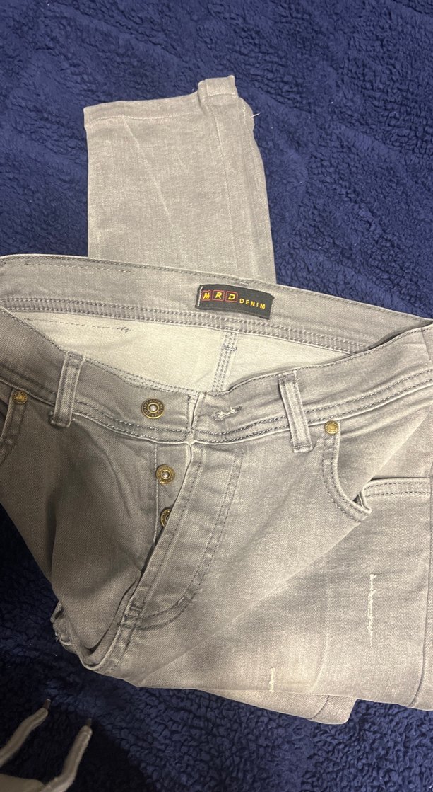 Gri Düğmeli Erkek Denim Pantolon - Görsel 2