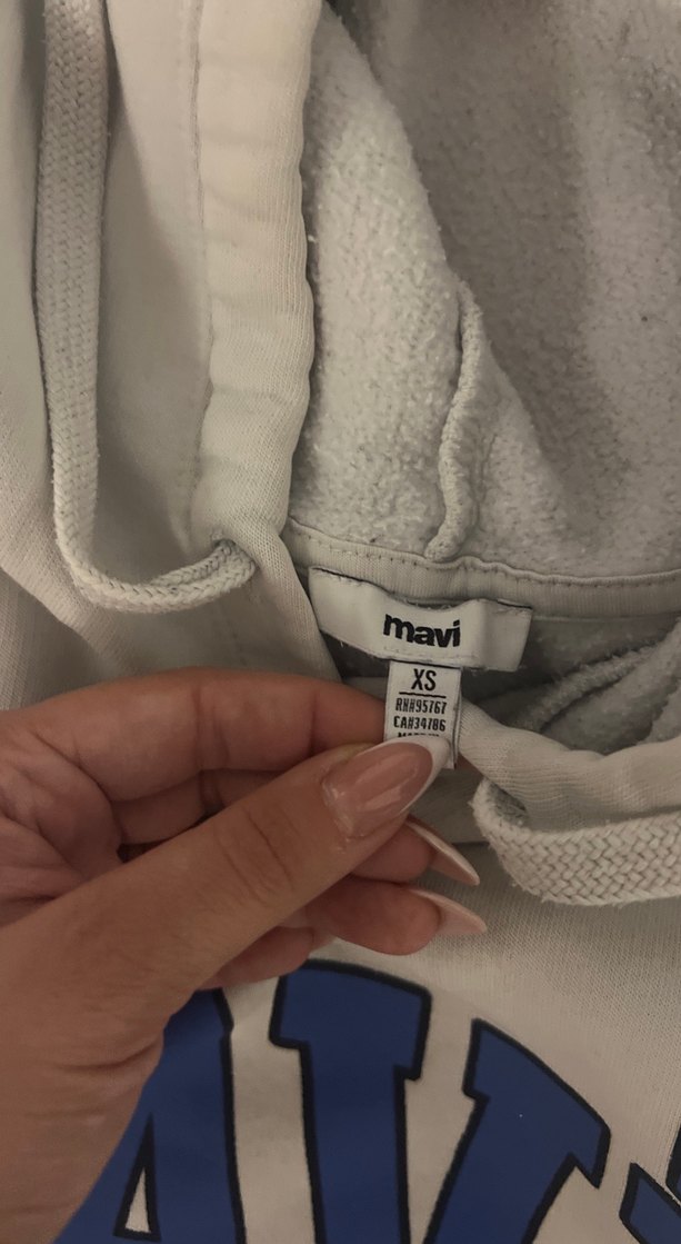 Gri Kapüşonlu MAVİ Baskılı Sweatshirt - Görsel 2