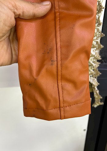 Kahverengi Mini Biker Deri Ceket - Görsel 3