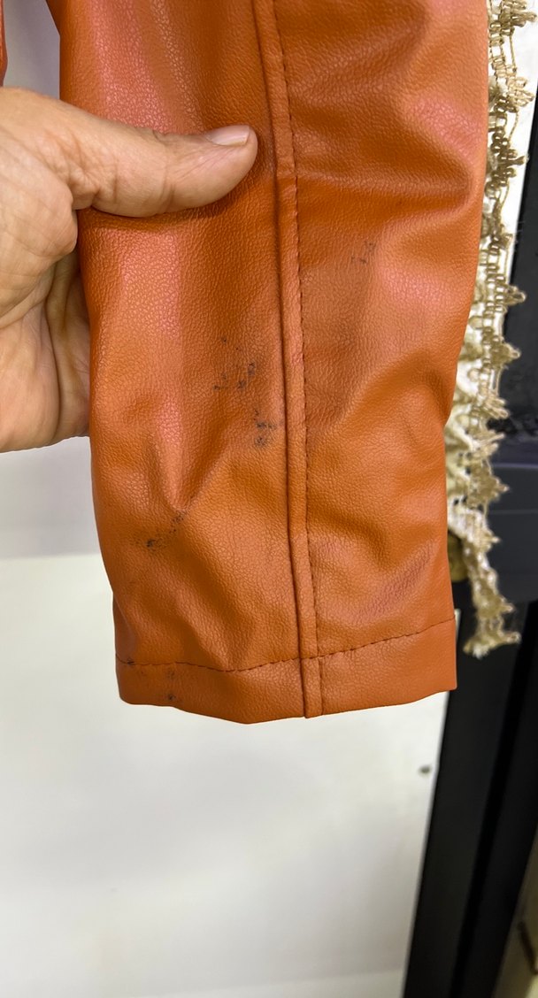 Kahverengi Mini Biker Deri Ceket - Görsel 3