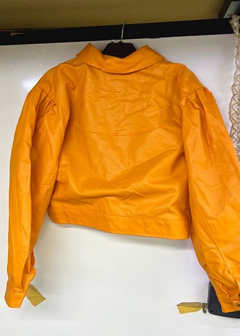 i turuncu Düğmeli Kadın Deri Ceket - Görsel 2