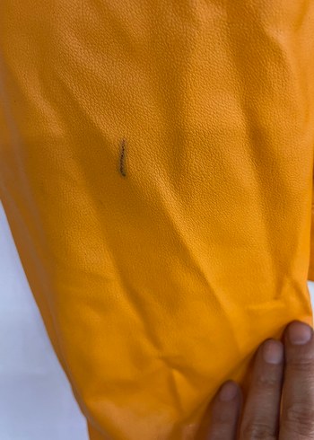 i turuncu Düğmeli Kadın Deri Ceket - Görsel 3