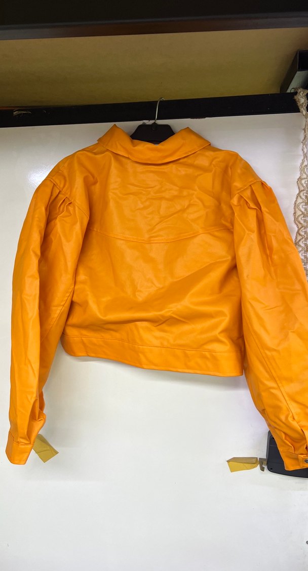 i turuncu Düğmeli Kadın Deri Ceket - Görsel 2