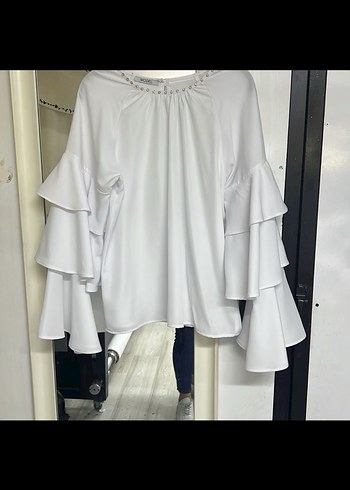 Beyaz   Bluz Katlı Fırfır Kollu - Görsel 2