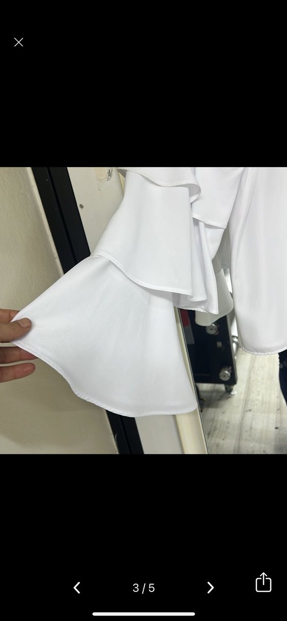 Beyaz   Bluz Katlı Fırfır Kollu - Görsel 3