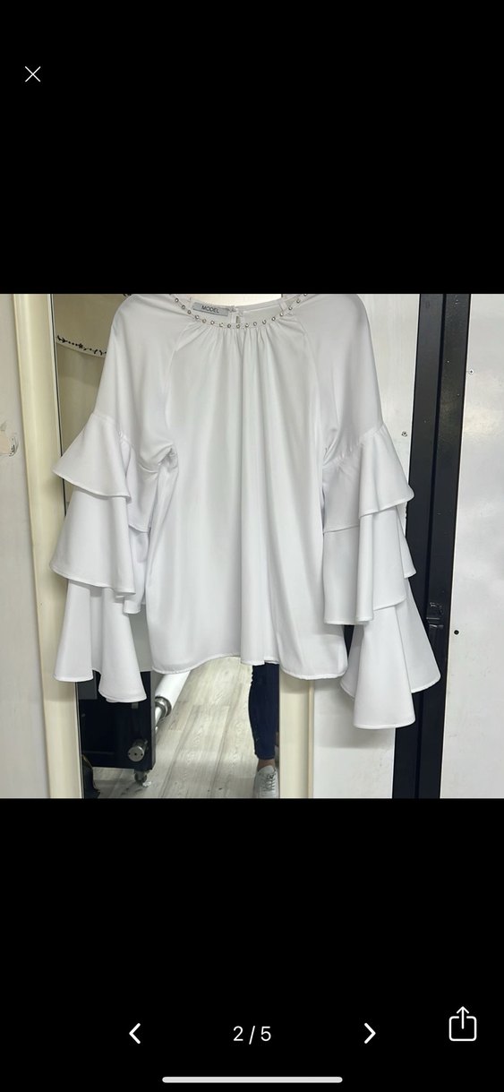 Beyaz   Bluz Katlı Fırfır Kollu - Görsel 2