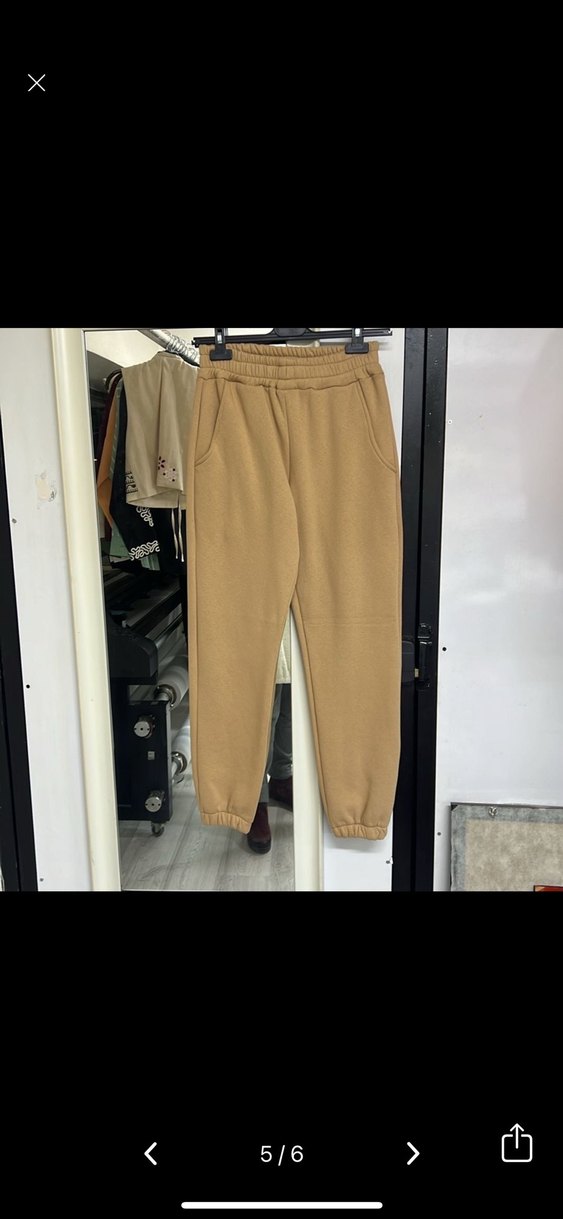 Bej Kadın Salaş Sweatpants Peluş Detaylı - Görsel 4