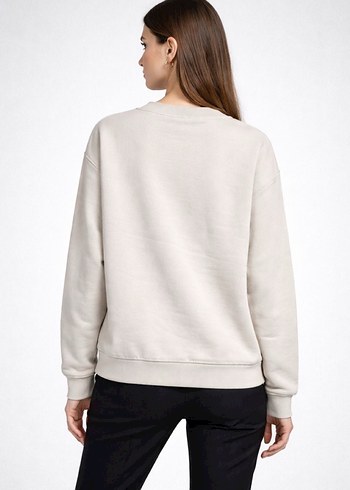 Nakışlı Bej Kadın Triko Sweatshirt - Görsel 2