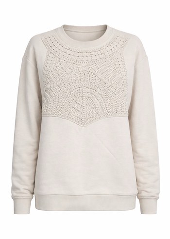 Nakışlı Bej Kadın Triko Sweatshirt - Görsel 3