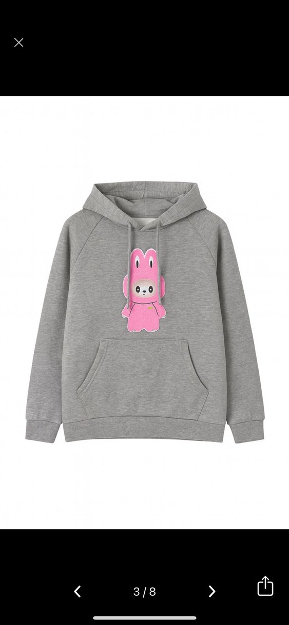 Gri Kapüşonlu  nakış Kadın Sweatshirt - Görsel 3