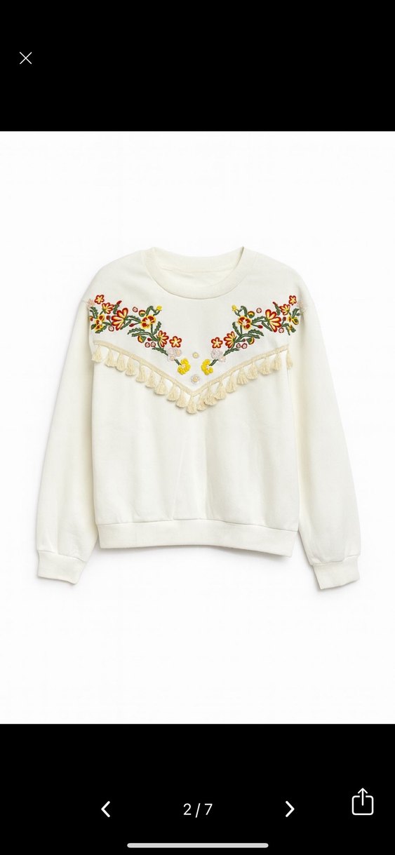 Nakışlı Beyaz Kadın Sweatshirt - Görsel 2