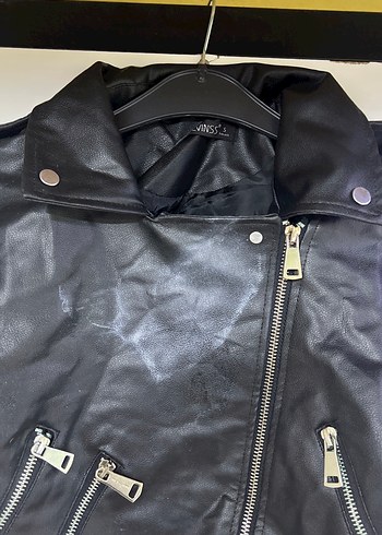 Siyah Deri Kadın Biker Ceket - Görsel 2