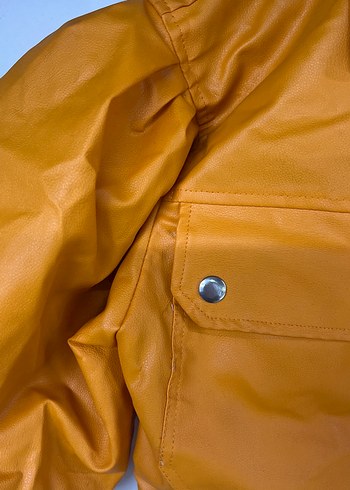 i turuncu Düğmeli Deri Kadın Ceket - Görsel 2