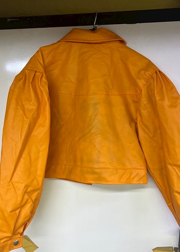i turuncu Düğmeli Deri Kadın Ceket - Görsel 3