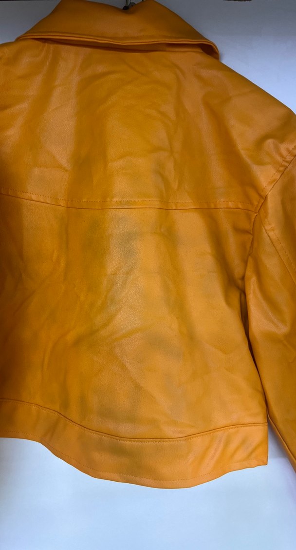 i turuncu Düğmeli Deri Kadın Ceket - Görsel 4