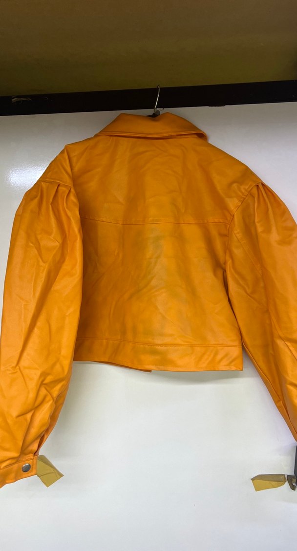 i turuncu Düğmeli Deri Kadın Ceket - Görsel 3