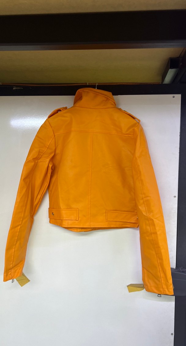 turuncu Kadın Deri Biker Ceket - Görsel 3