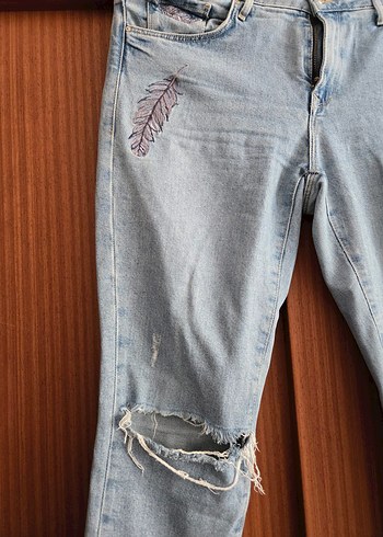 28 Beden Mavi Bol Kesim Kadın Denim Pantolon