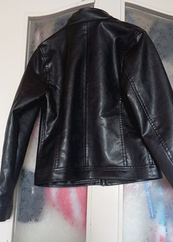 Kadın Siyah Deri Biker Ceket - Görsel 2