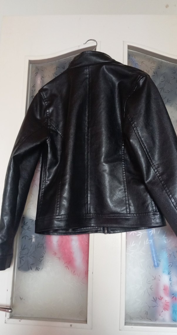 Kadın Siyah Deri Biker Ceket - Görsel 2