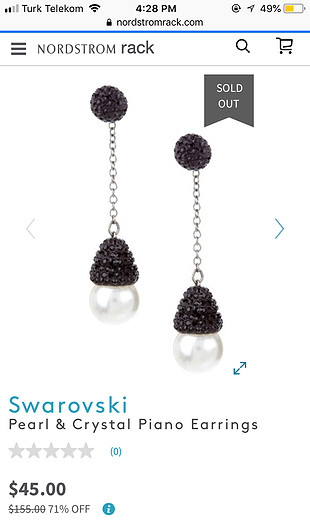 diğer Beden siyah Renk Swarovski Pearl & Piano Earrings 