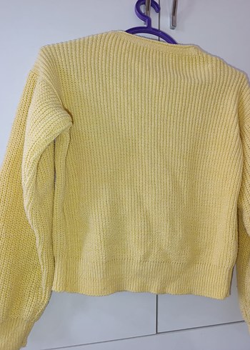 Sarı V Yaka Örgü Kadın Hırka - Görsel 4