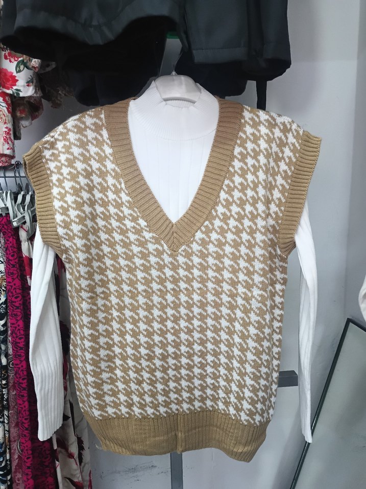 V Yaka Örgü Kadın Süveter - Görsel 2