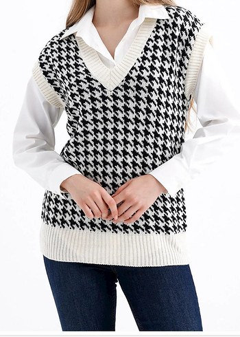 Kadın V Yaka Örgü Süveter - Görsel 5