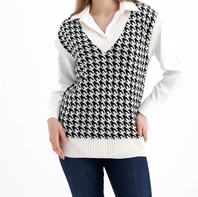 Kadın V Yaka Örgü Süveter - Görsel 4