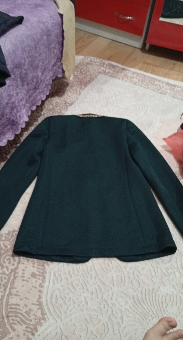 Zincir Detaylı Kısa Yeşil Kadın Blazer Ceket - Görsel 5