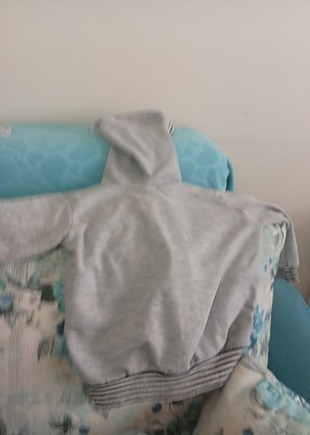 Kapüşonlu, Fermuarlı Gri Erkek bebek hirka - Görsel 2