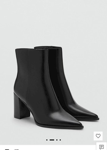 Mango Siyah Deri Stiletto Topuklu Kadın Bot