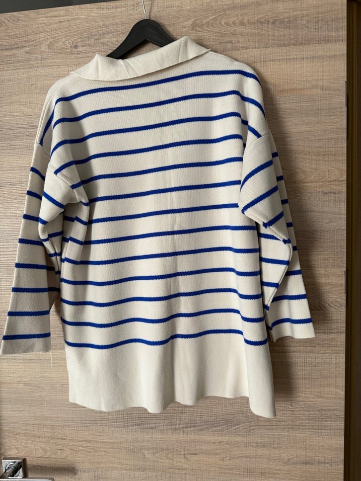 Mavi Çizgili Kadın Oversize Triko - Görsel 2