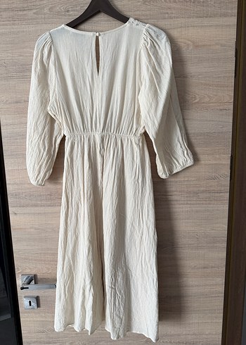 Beyaz Uzun Keten Bohem Elbise - Görsel 3