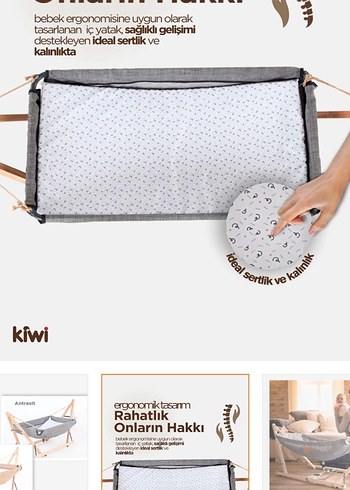 Gri Doğal Ahşap Bebek Hamak - Görsel 4