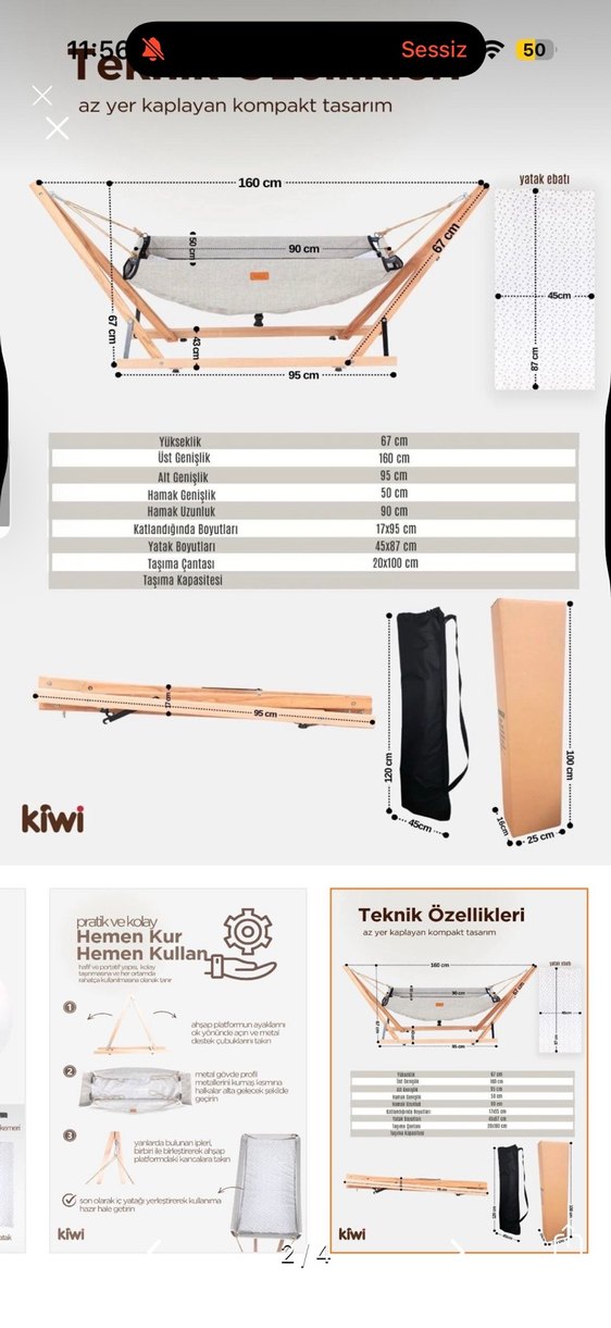 Gri Doğal Ahşap Bebek Hamak - Görsel 2