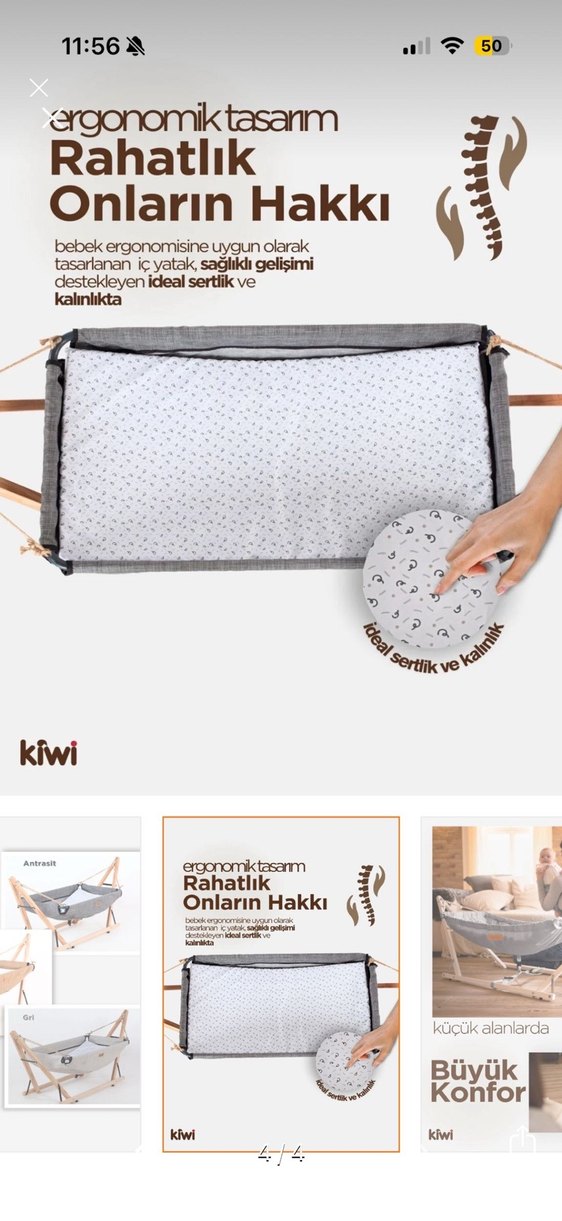 Gri Doğal Ahşap Bebek Hamak - Görsel 4