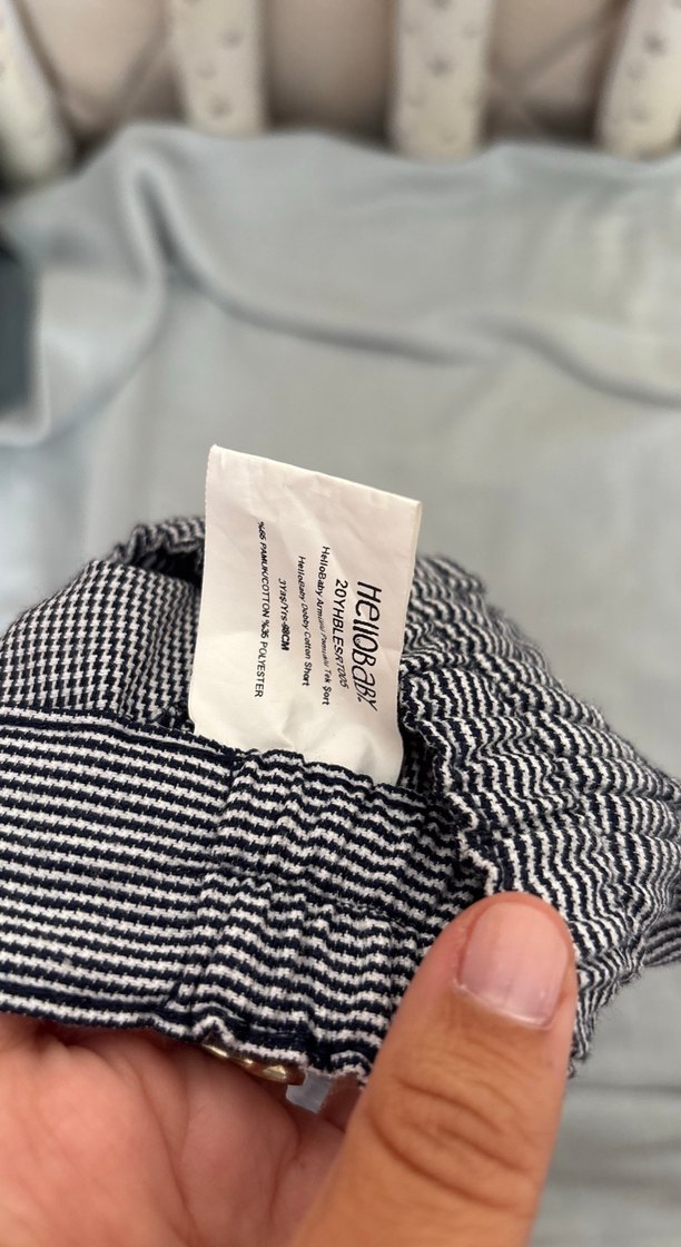 Düğmeli Gri Çizgili Erkek Şort - Görsel 3