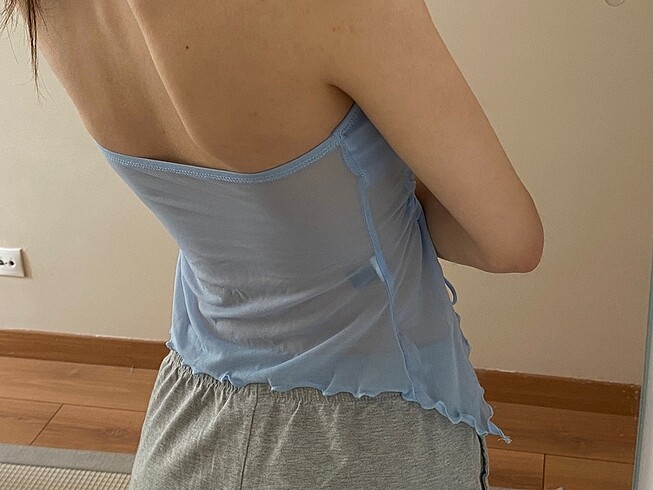 Diğer Tül, detaylı mavi crop(içi astarlı)