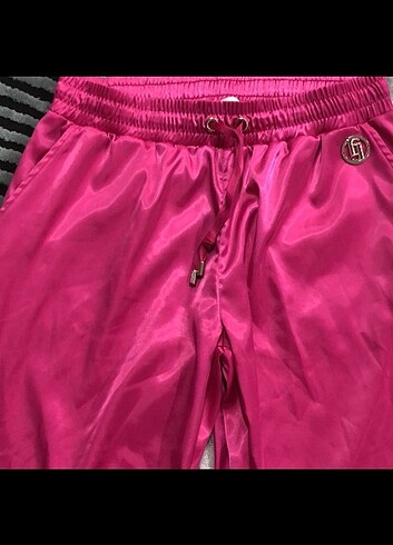 Fuşya pembe joger saten rahat. Pantolon - Görsel 2