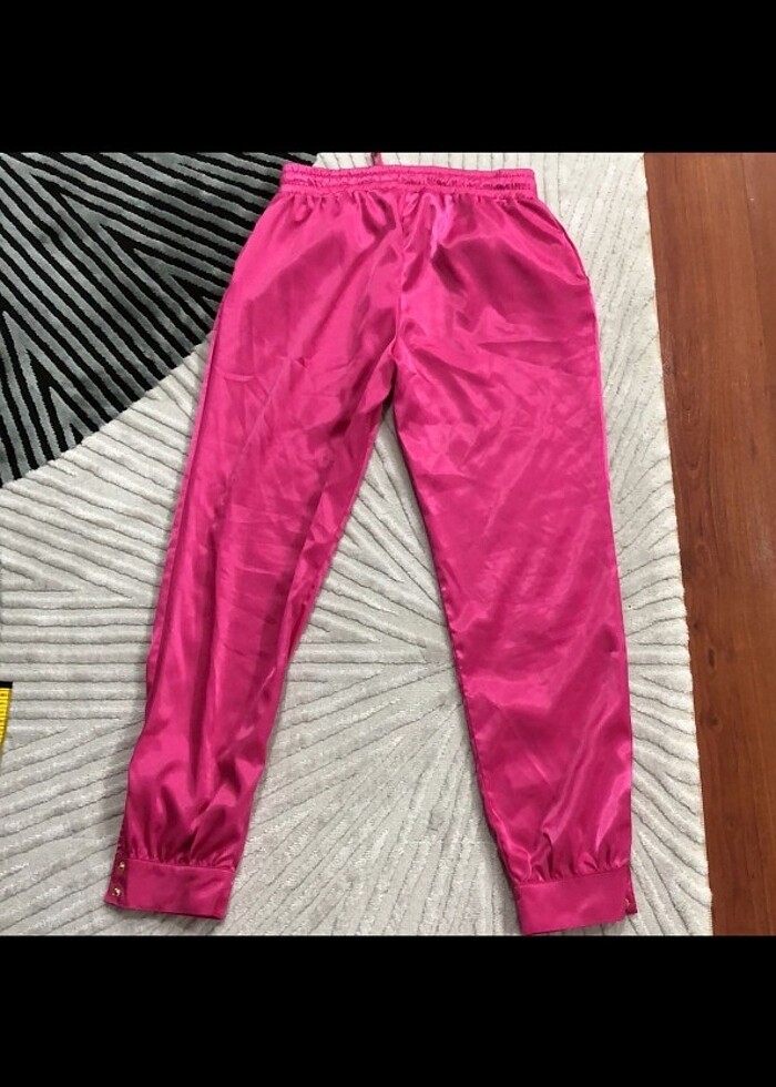 Fuşya pembe joger saten rahat. Pantolon - Görsel 4