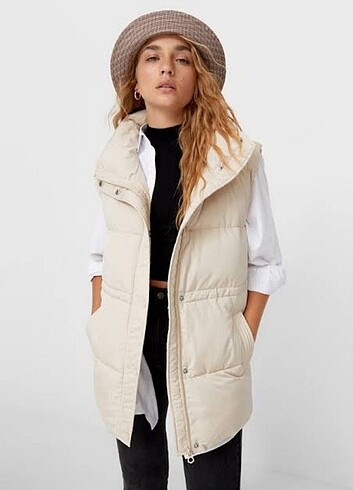 Stradivarius şisme bej renk yelek - Görsel 2