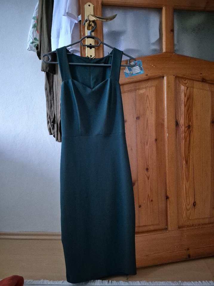 zümrüt  Yeşil kalp Yaka  midi  Abiye kalem  Elbise - Görsel 2